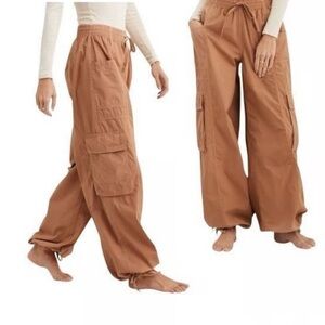 AERIE 2024 High Waisted Tan Go For It Baggy Boho Cargo Pants Size S